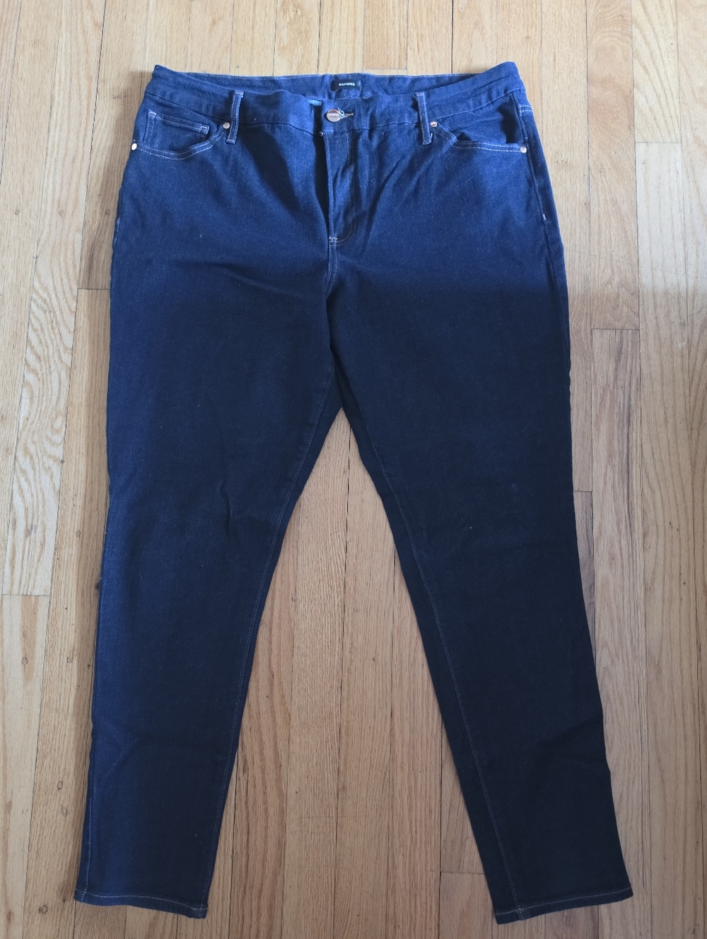 Express Skinny Mid Rise Flexx Hyper Stretch Skinny Jean Dark Blue Sz XL 18 Long